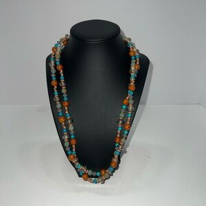 Turquoise and Amber Beaded Necklace